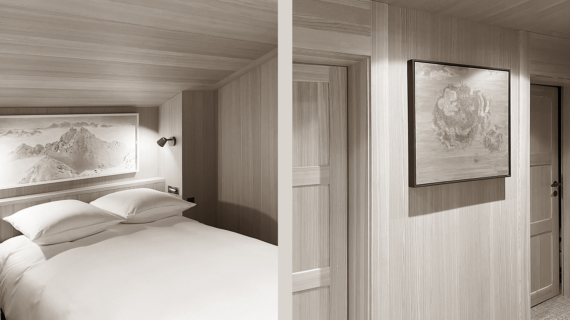 Luxurious bedroom with tasteful furnishings, connected to a wide hallway with wooden flooring, offering easy access to the other bedrooms and enhancing the home’s tranquil ambiance.